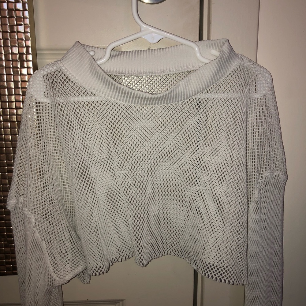 cropped long sleeve mesh top